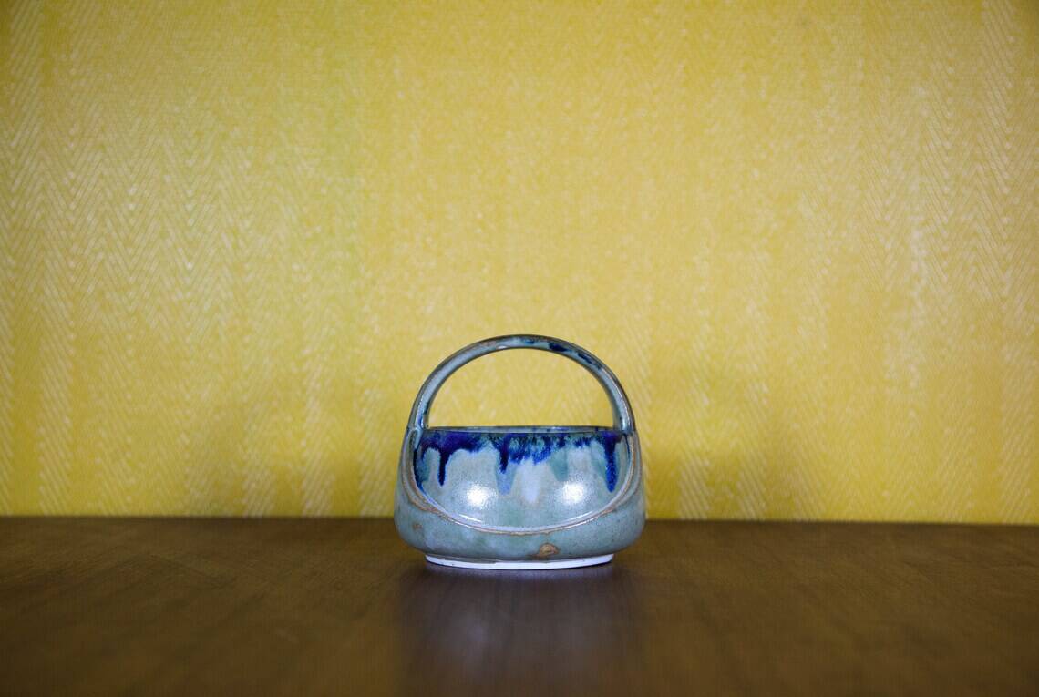 Vintage ceramic, glazed ceramic basket, small basket with handle, collection