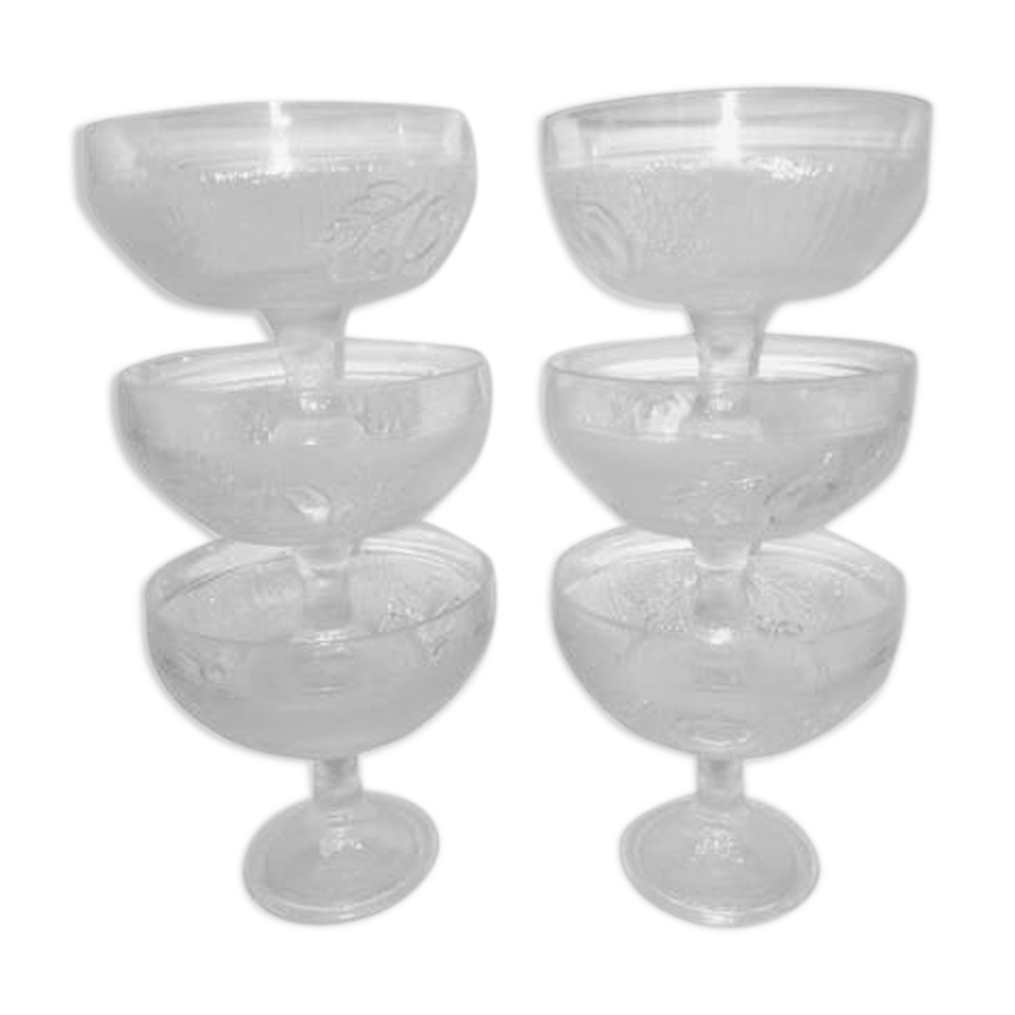 6 Coupes à dessert en verre ciselé aux motifs de fruits
