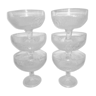 Six dessert cups in chiseled glass, fruit patterns