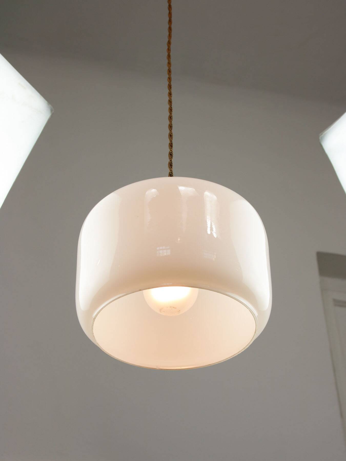 Mid-Century Italian Opaline Glass & Brass Pendant Lamp, 60s