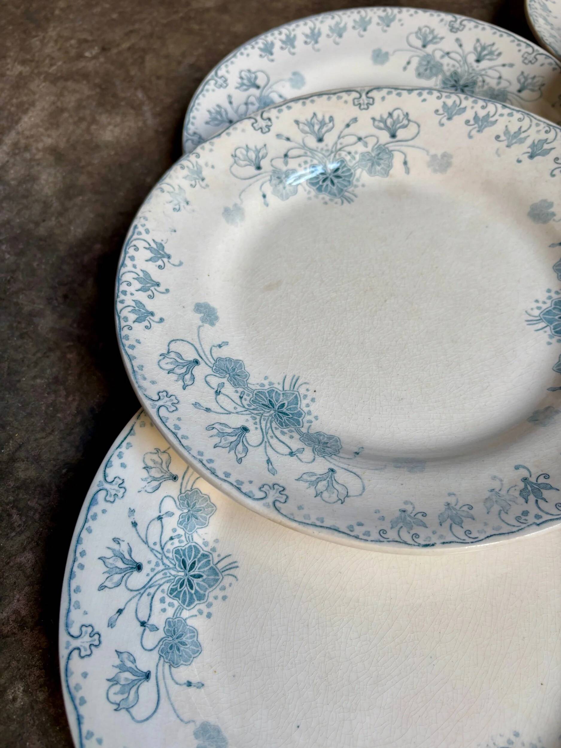 6 flat plates H. Boulenger from Choisy-le-Roi in ironstone, "Cyclamen" service.