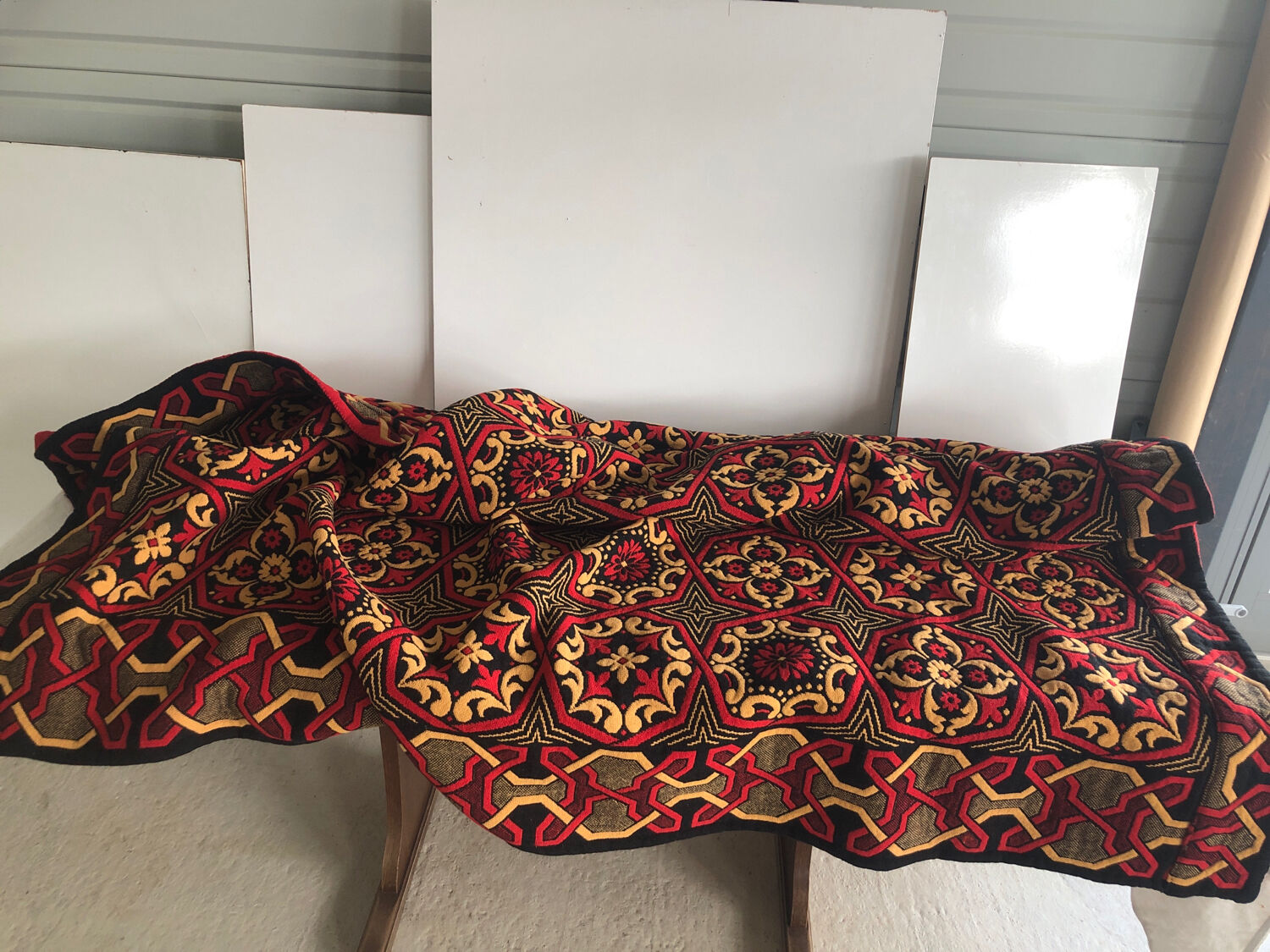 Handmade bedspread vintage red black and beige