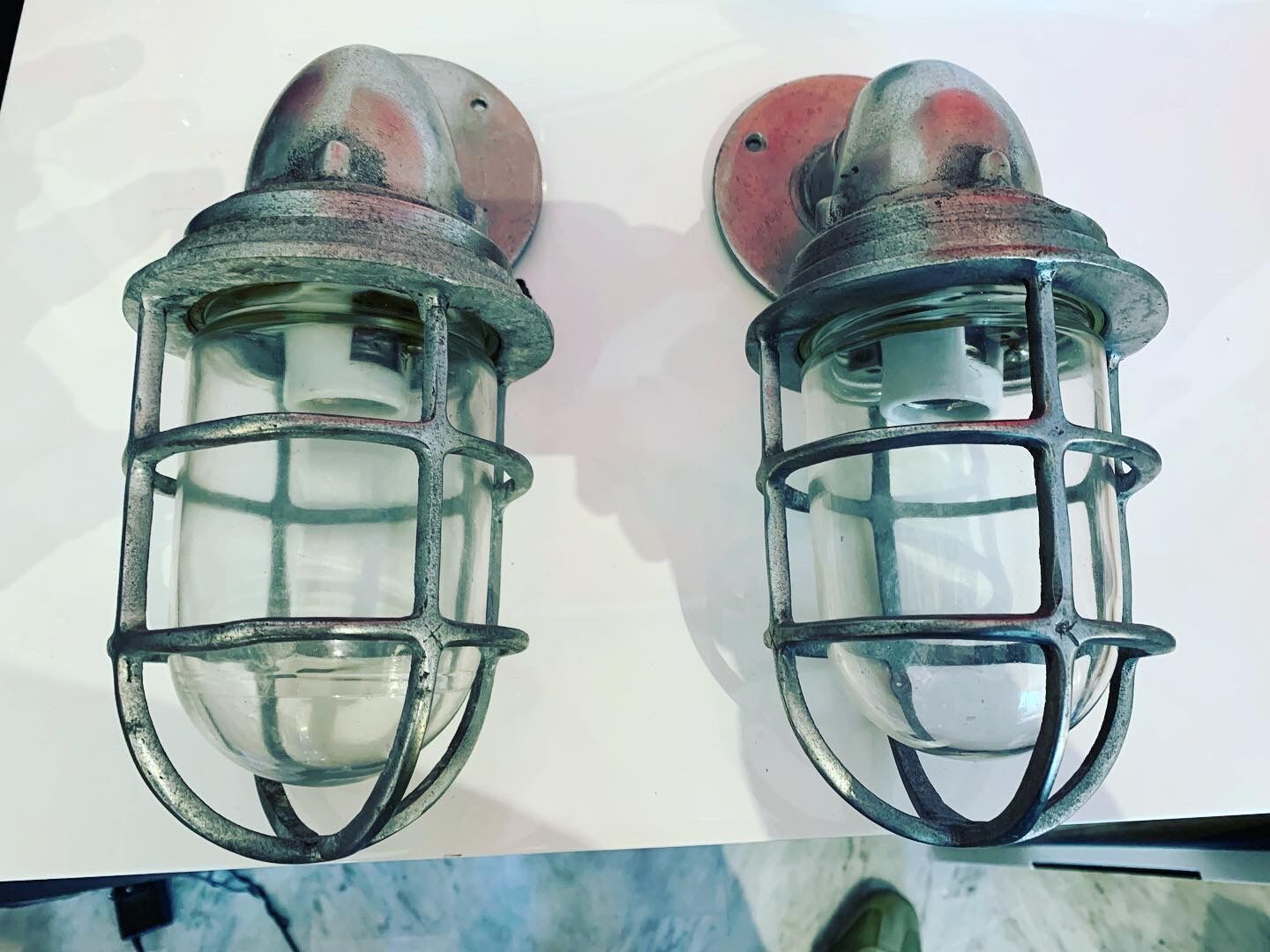 Pair of industrial marine wall lamps