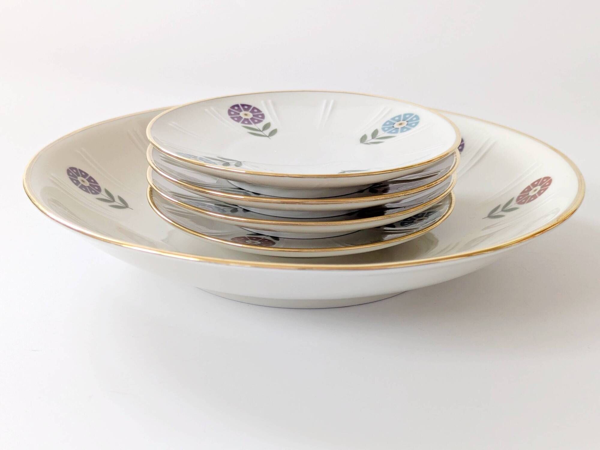 Set of 4 coasters + 1 plate, Winterling Bavaria porcelain, 1960s