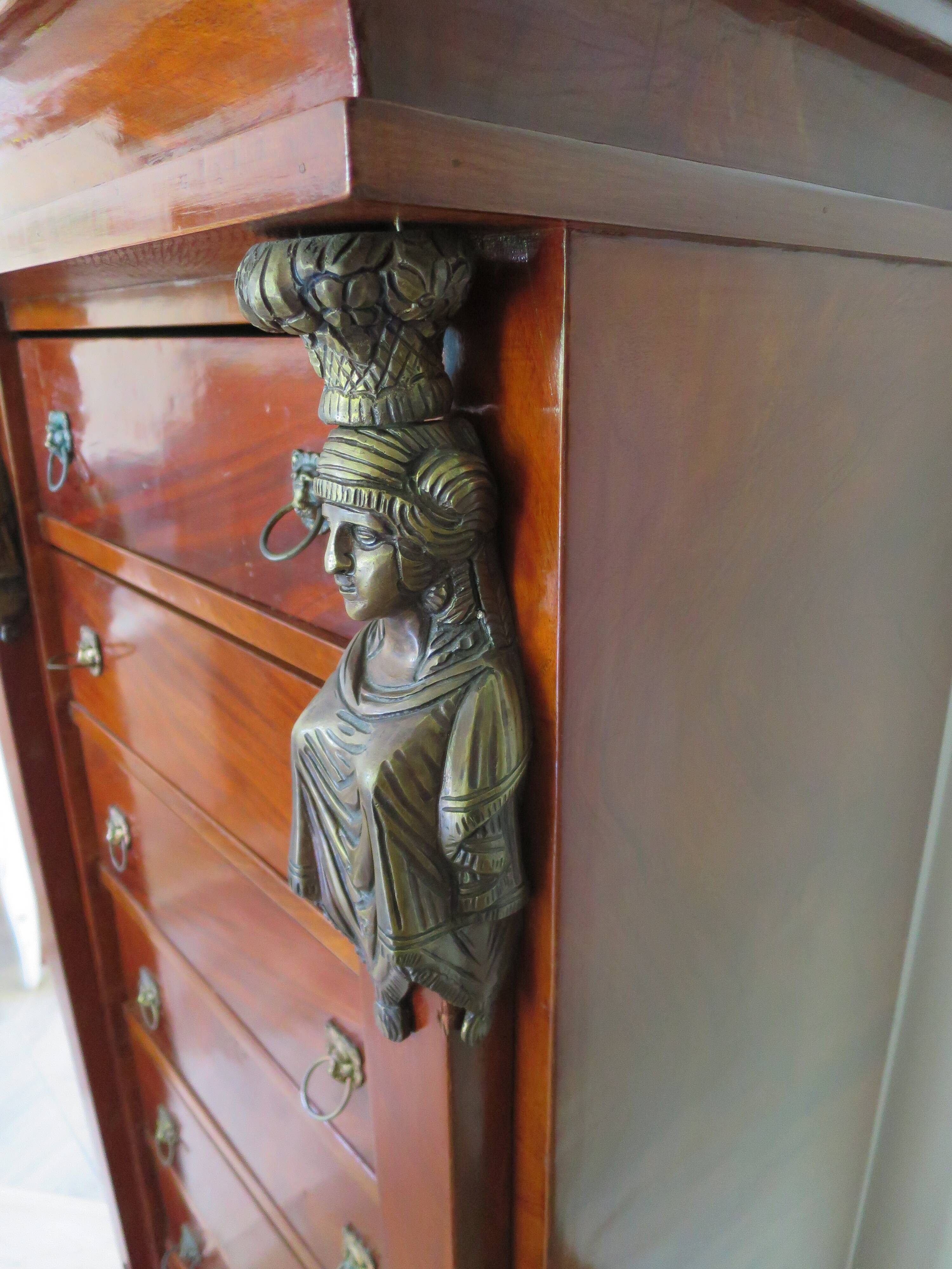 Antique Weekly Planner/Empire Style Commode-Caryatid-Patinated Bronze - 1950
