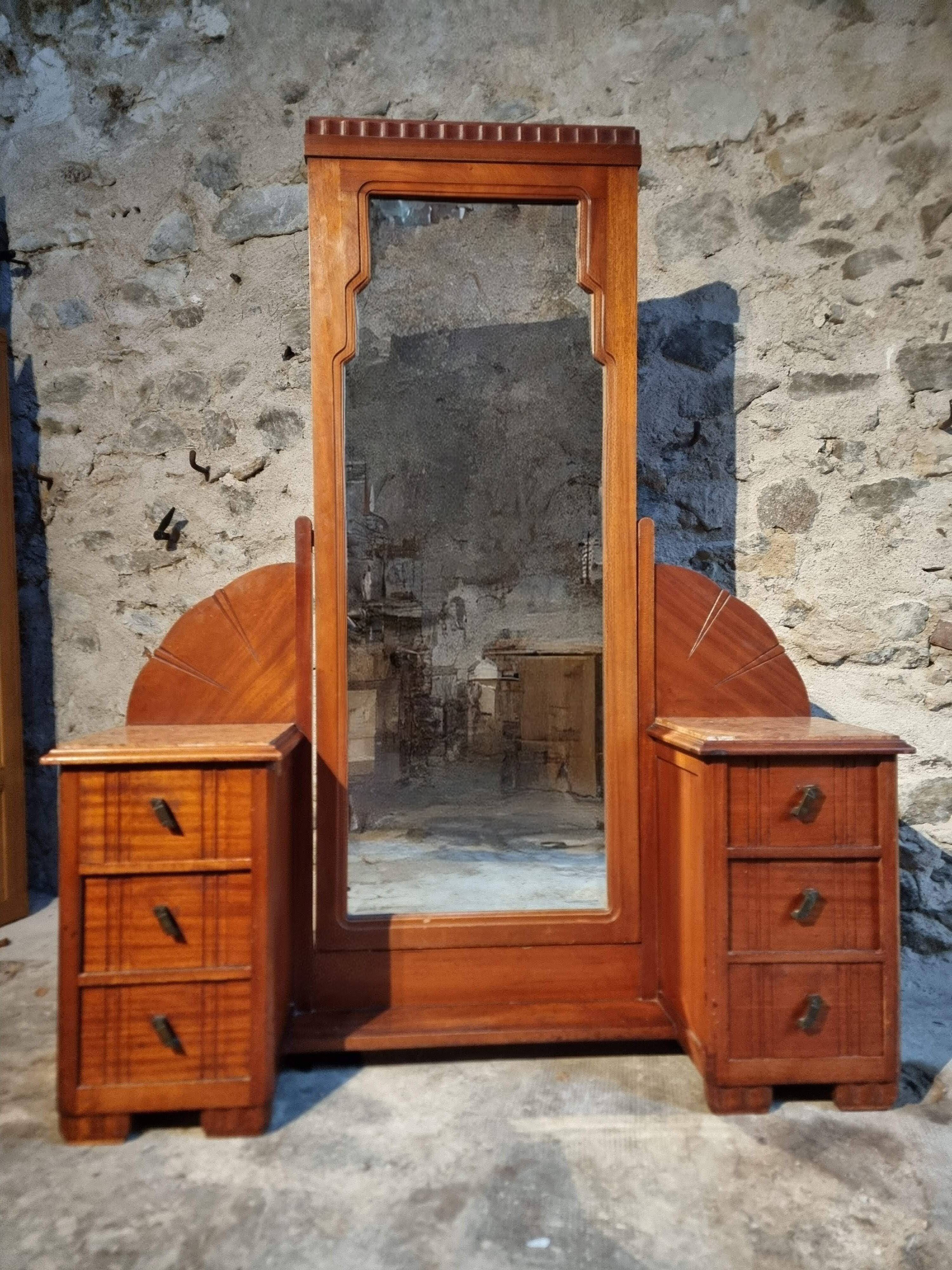 Art Deco mahogany dressing table with bevelled tilting mirror, France, 1920s–1930s.