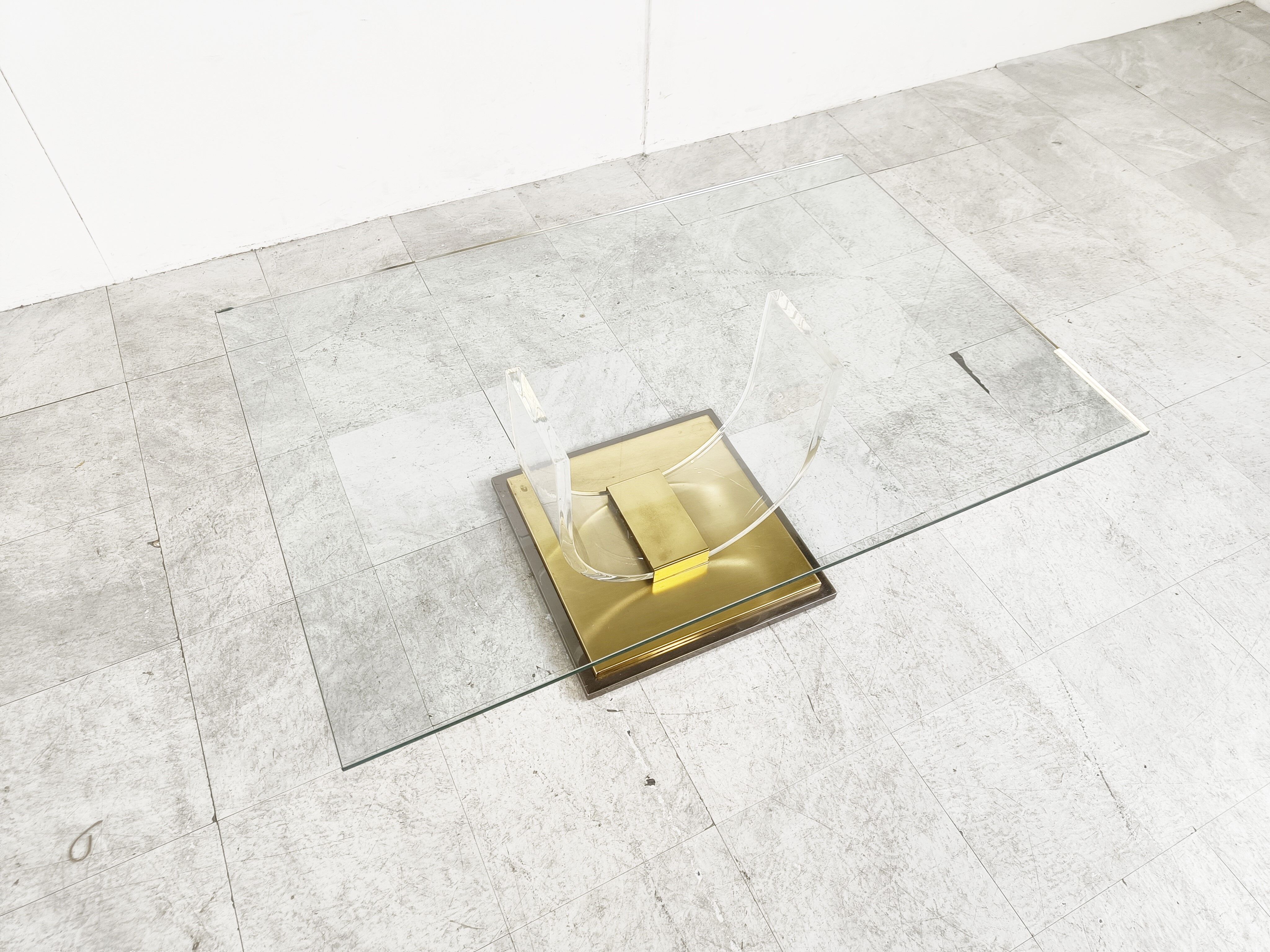 Lucite and brass arch coffee table, 1970s