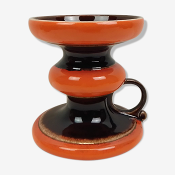 Bougeoir brun et orange une anse en céramique 12 cm