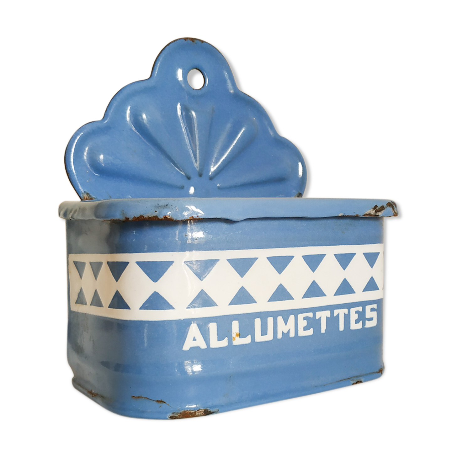 Blue matchbox - old blue enamel sheet box