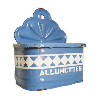 Blue matchbox - old blue enamel sheet box