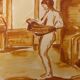 Red chalk watercolor portrait of a woman "study of coming out of the bath"