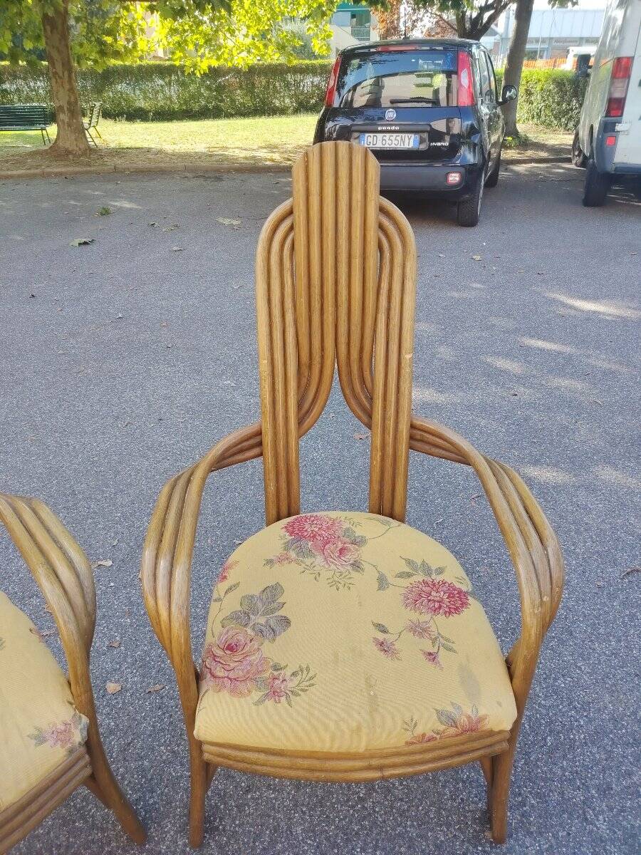Pair of 1970s Italian design armchairs, made of bent bamboo.