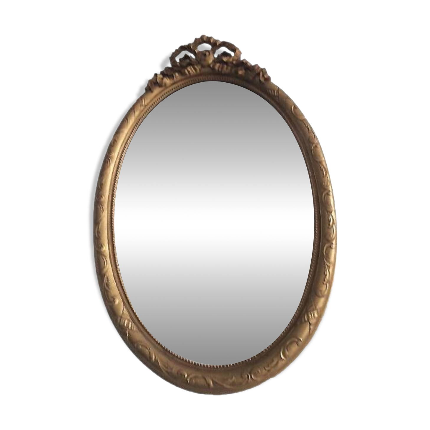 Large Baroque Mirror • Oval Arch • Carved Wood • Resin • 1950
