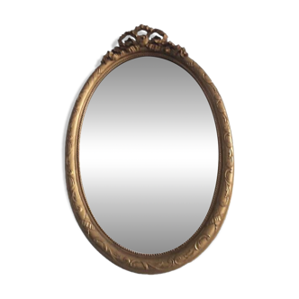 Large Baroque Mirror • Oval Arch • Carved Wood • Resin • 1950
