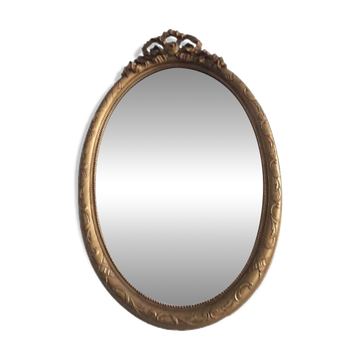 Large Baroque Mirror • Oval Arch • Carved Wood • Resin • 1950