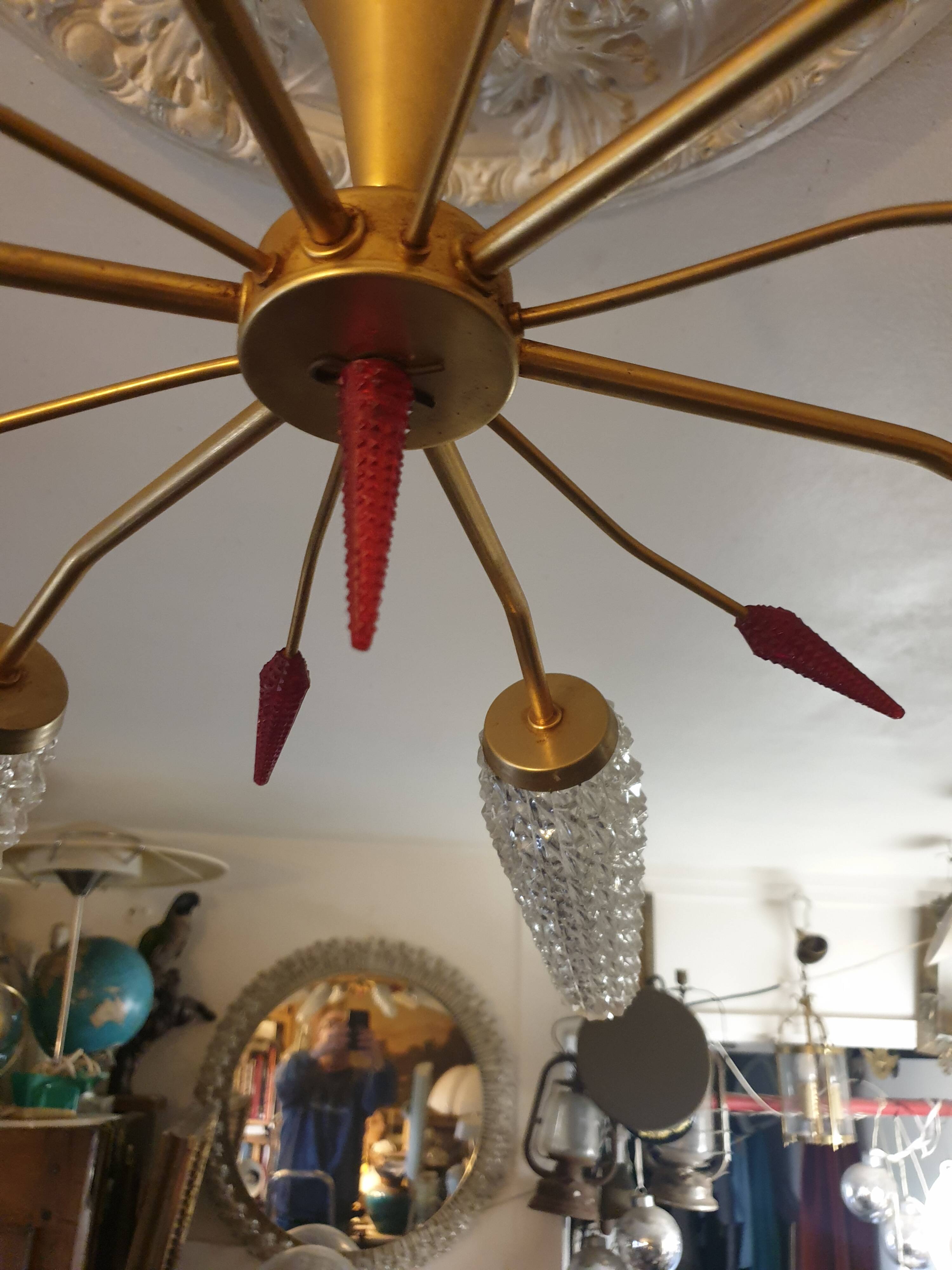 5-light brass chandelier 1950