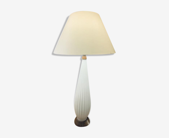 1950s Alfredo Barbini Style Ribbed Glass Table Lamp