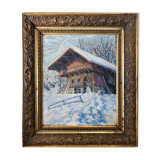 HSP painting "winter landscape - snowy chalet" signed G. Cibiale + frame