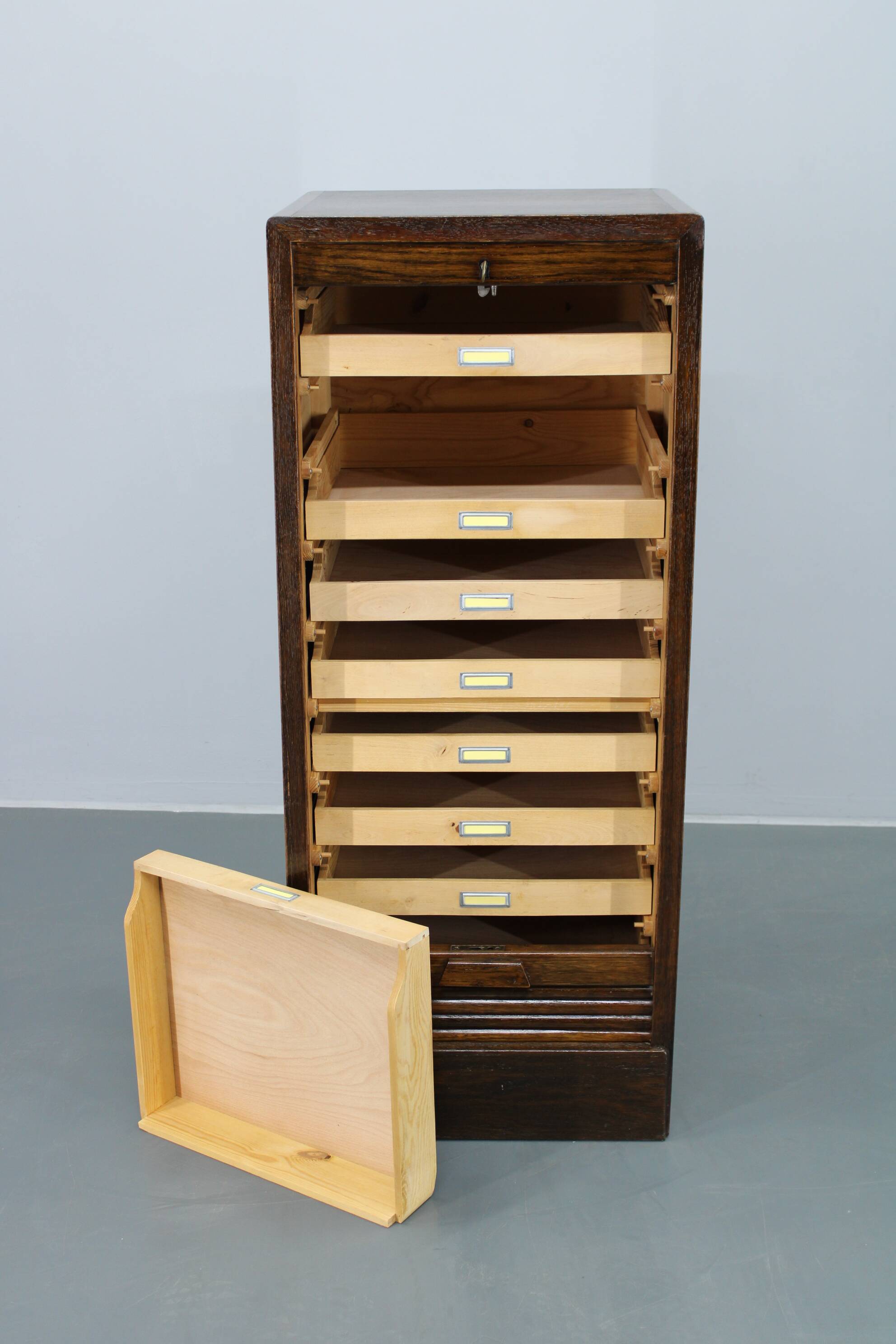 1950s Tambour Office Wooden Cabinet