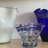 Trio of vintage blown glass handkerchief vases