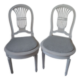 2 louis xvi style chairs beautiful patina chalk bills, seats dressed in gray velvet