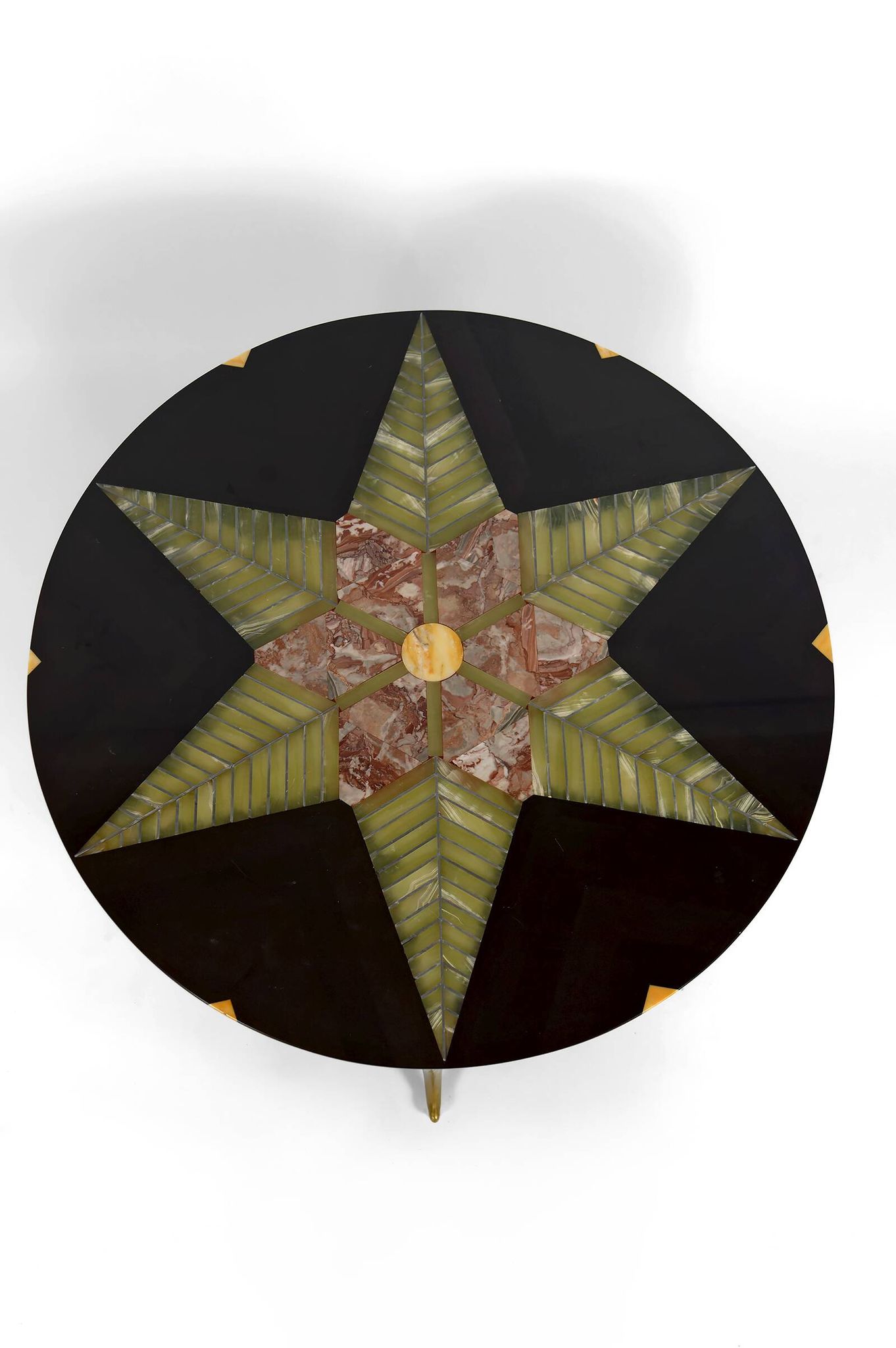 Exceptional coffee table in bronze and marble marquetry, c. 1960