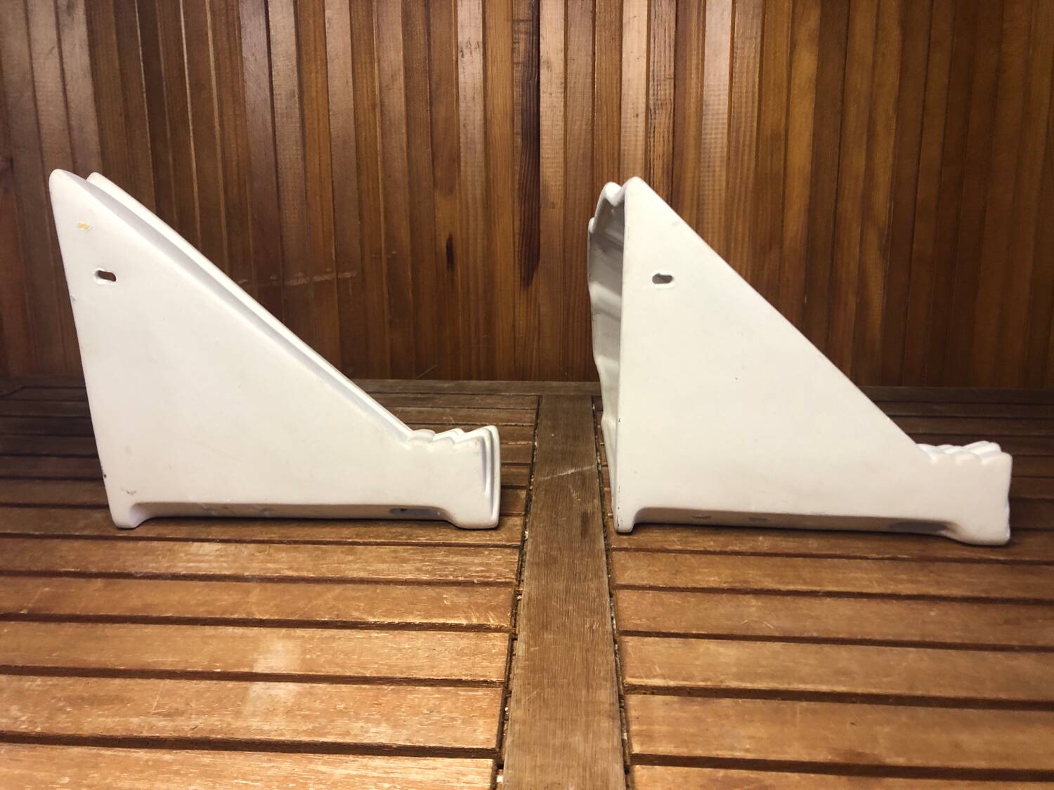 Pair art deco wall lamp angle white plaster made in italy vintage #a469