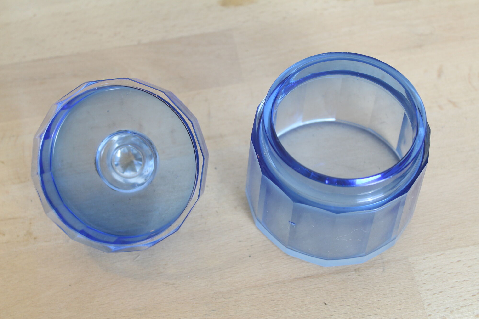 Blue Bohemian crystal toilet jar bottle, glass