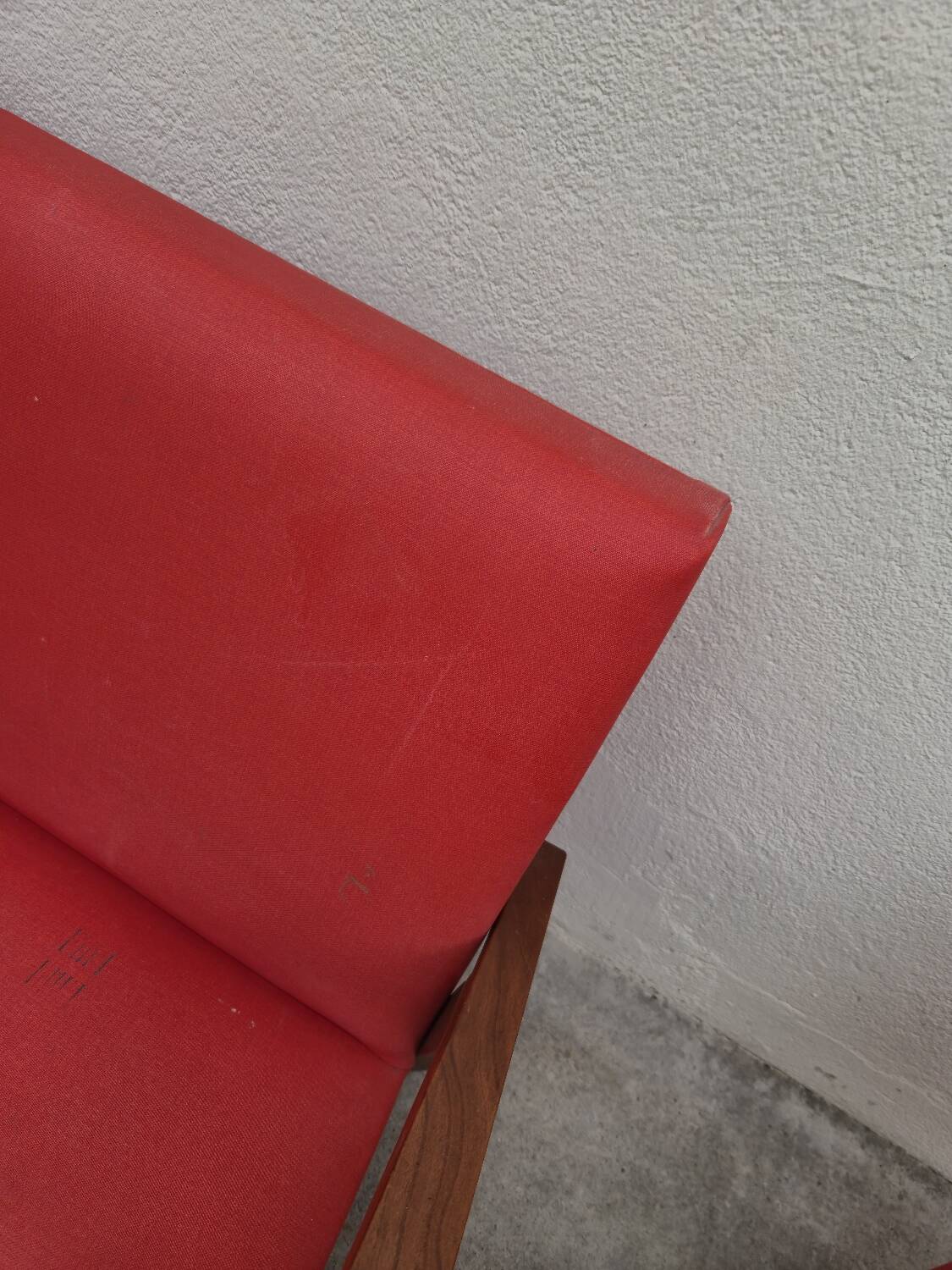 Vintage 1950s children's sofa and two armchairs with compass feet