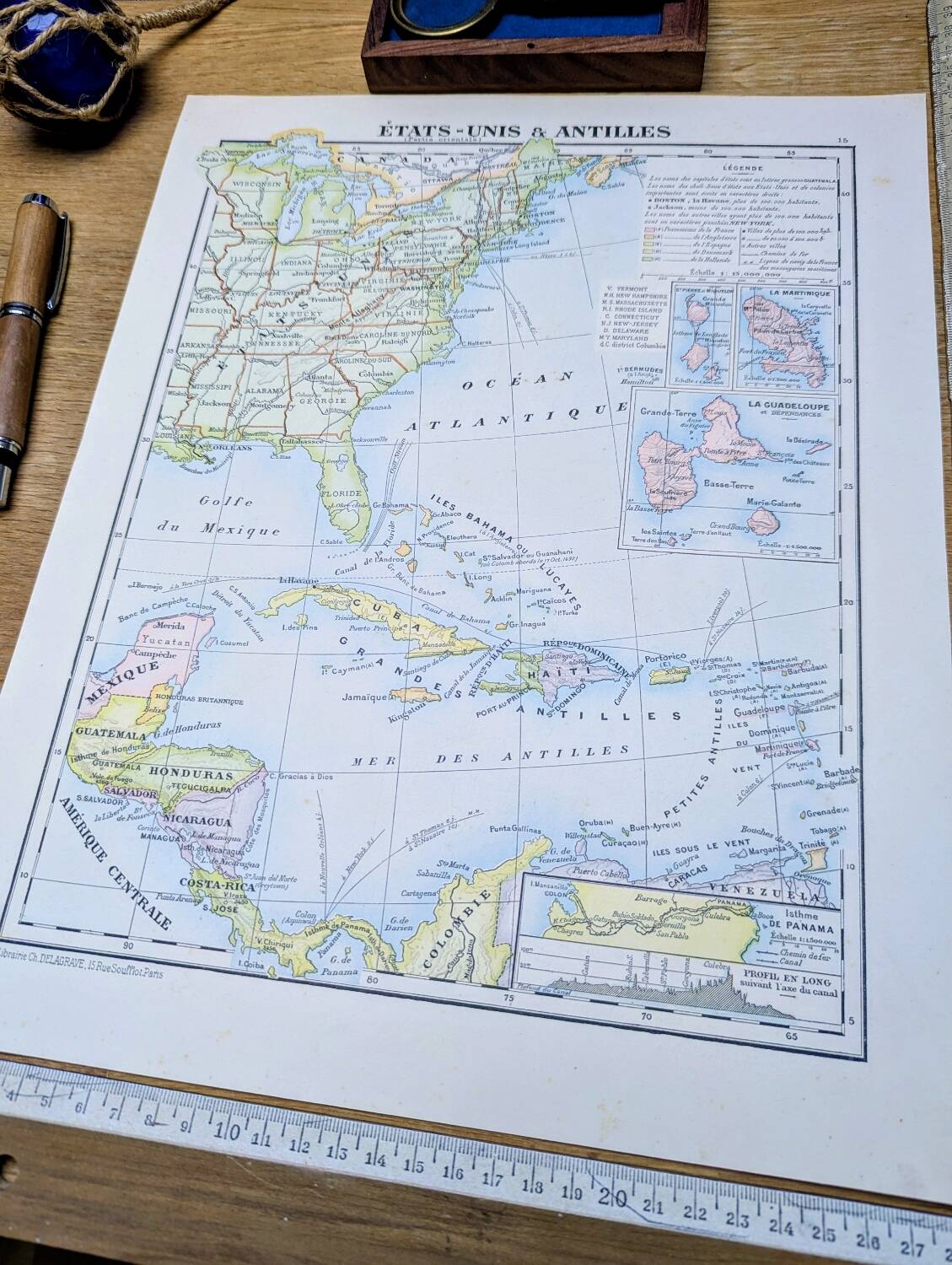 United States and West Indies, Vintage Map, 1895, Authentic.