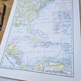 United States and West Indies, Vintage Map, 1895, Authentic.
