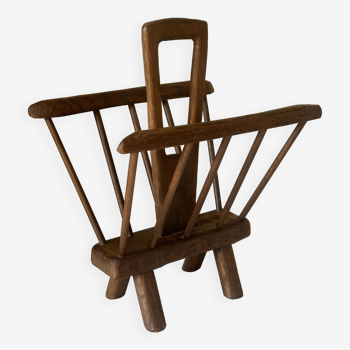 Vintage brutalist oak magazine rack from the 50s and 60s