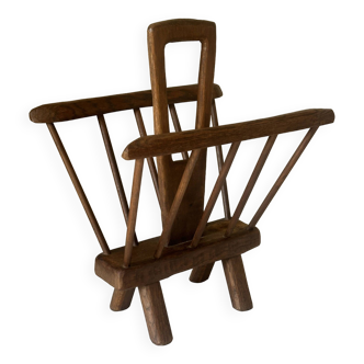 Vintage brutalist oak magazine rack from the 50s and 60s