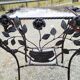 Table guéridon console sellette en fer forgé à décor de rose verre
