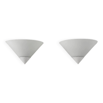 Pair of vintage wall lights in glass and white lacquered metal, Limburg, Germany 70s