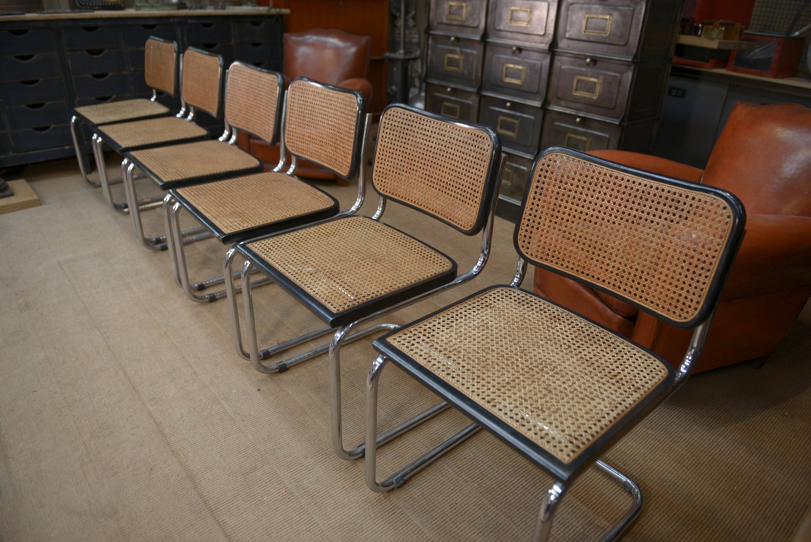 Set of 6 model b32 cesca marcel breuer chairs, italy 1970s