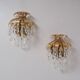 Palwa crystal pair wall lights sconces by Ernst Palme, brass pineapple, 1960`s, German