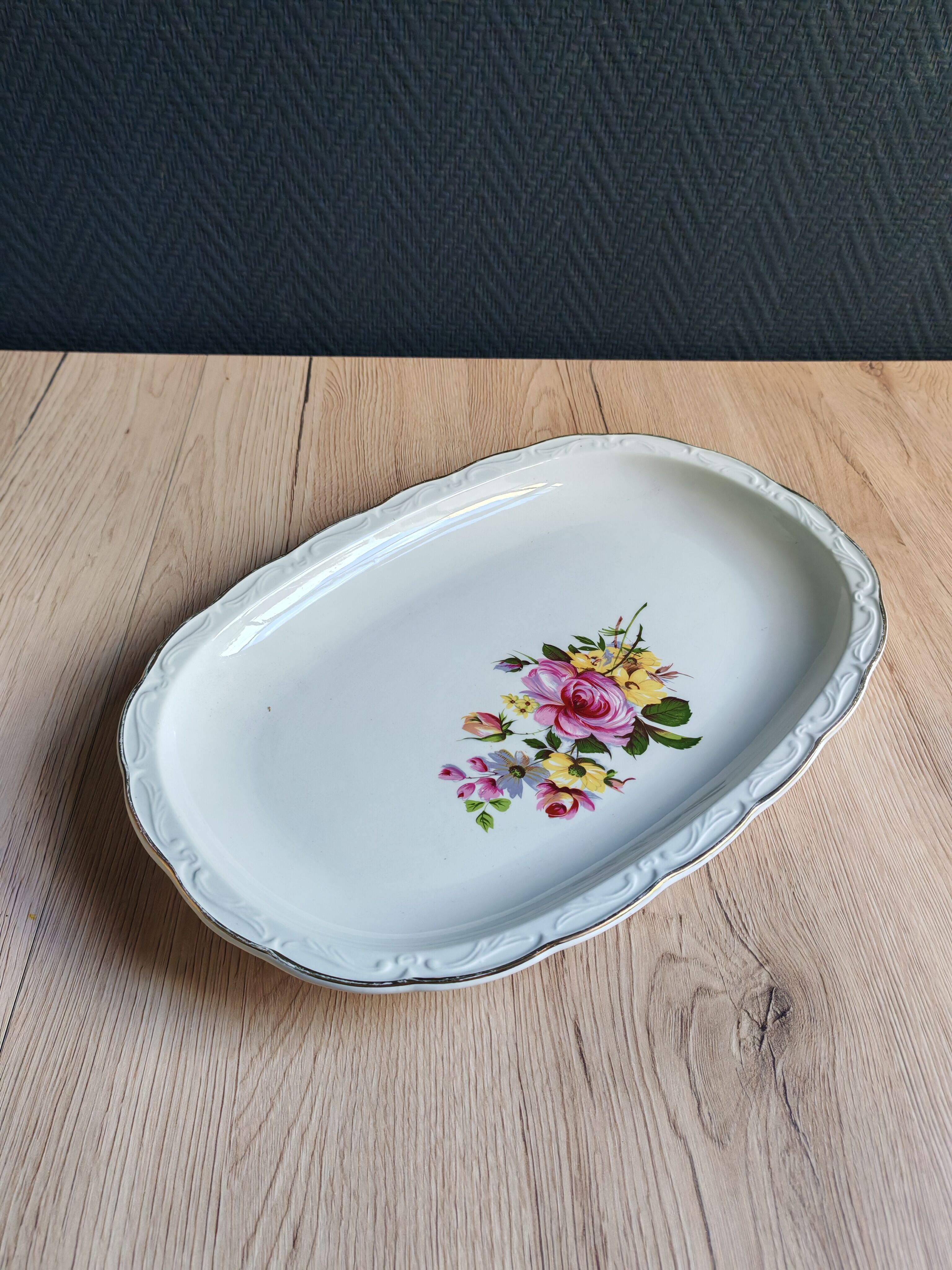 Vintage oval serving platter in white porcelain