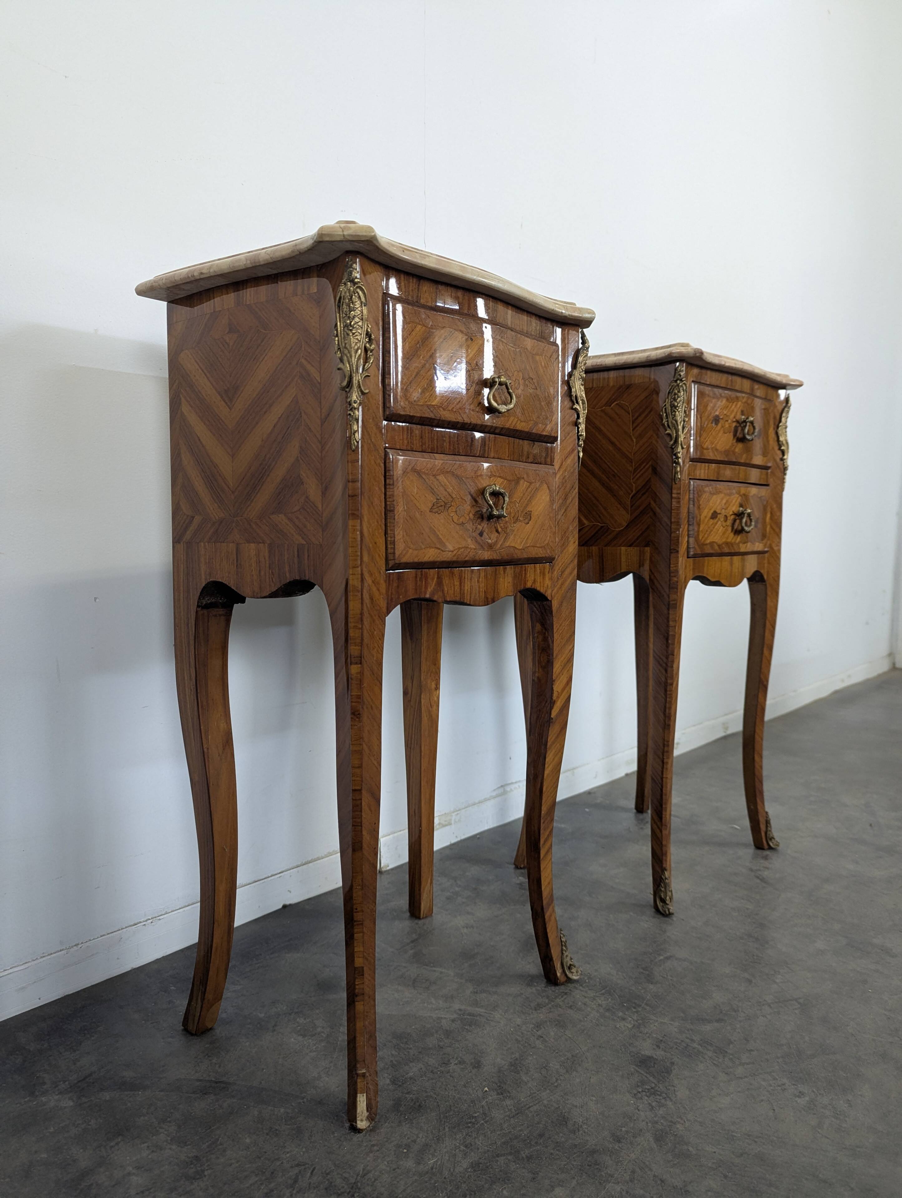 Pair of rosewood bedside tables in Louis XV style