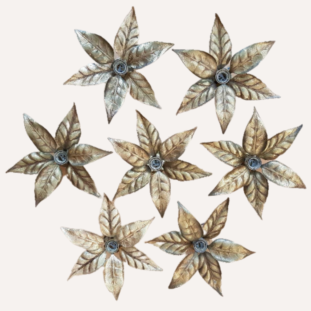 Brass flower floral wall sconce, Willy Daro for Massive, Belgium 1970s