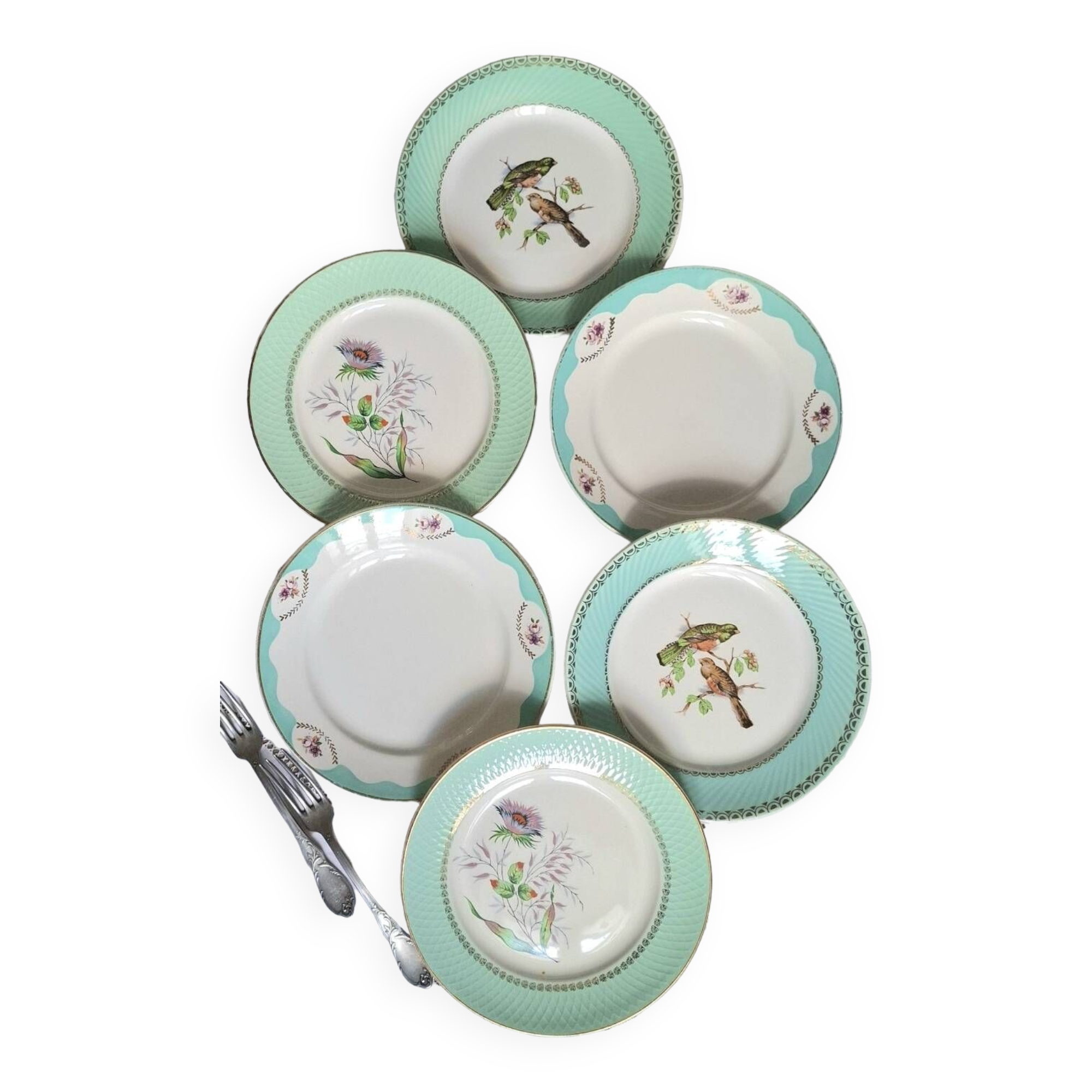 Old mismatched earthenware dinner plates