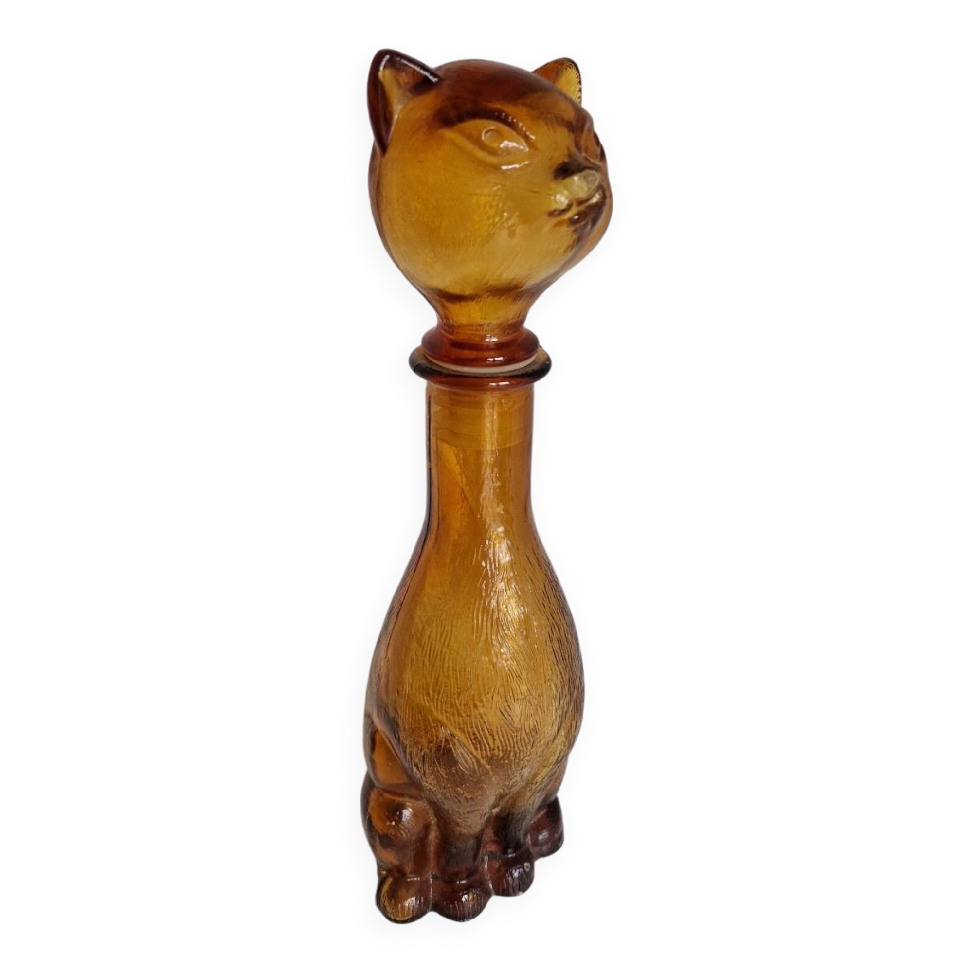 Vintage Empoli Amber Glass Cat Shaped Bottle
