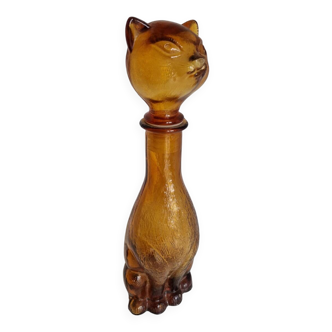 Vintage Empoli Amber Glass Cat Shaped Bottle