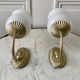 Duo of sconces in serrated opaline and golden steel 50s