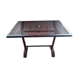 Table 'bistrot industrielle vintage" par René Malaval (1940) belle platine metal rouge