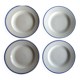 3 Pillivuyt white porcelain dinner plates with blue edging.