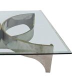 Mid Century Modern Square Center Table, Chrome Metal and Glass Top