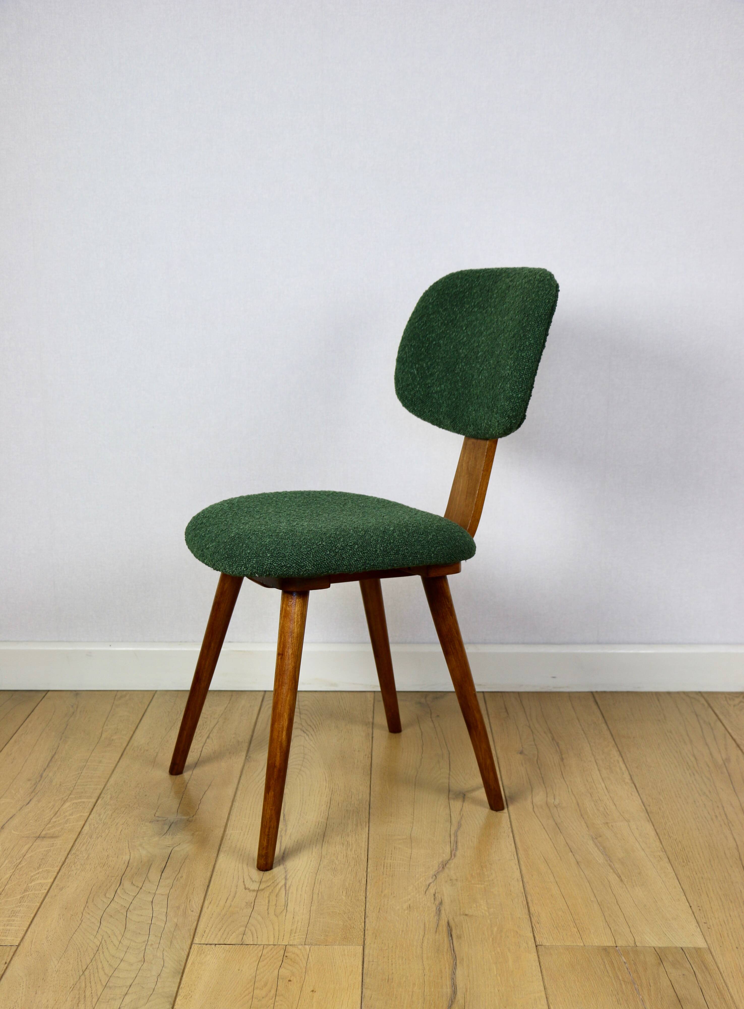 Vintage chair with green boucle backrest like Skoczek - set of 2 chairs