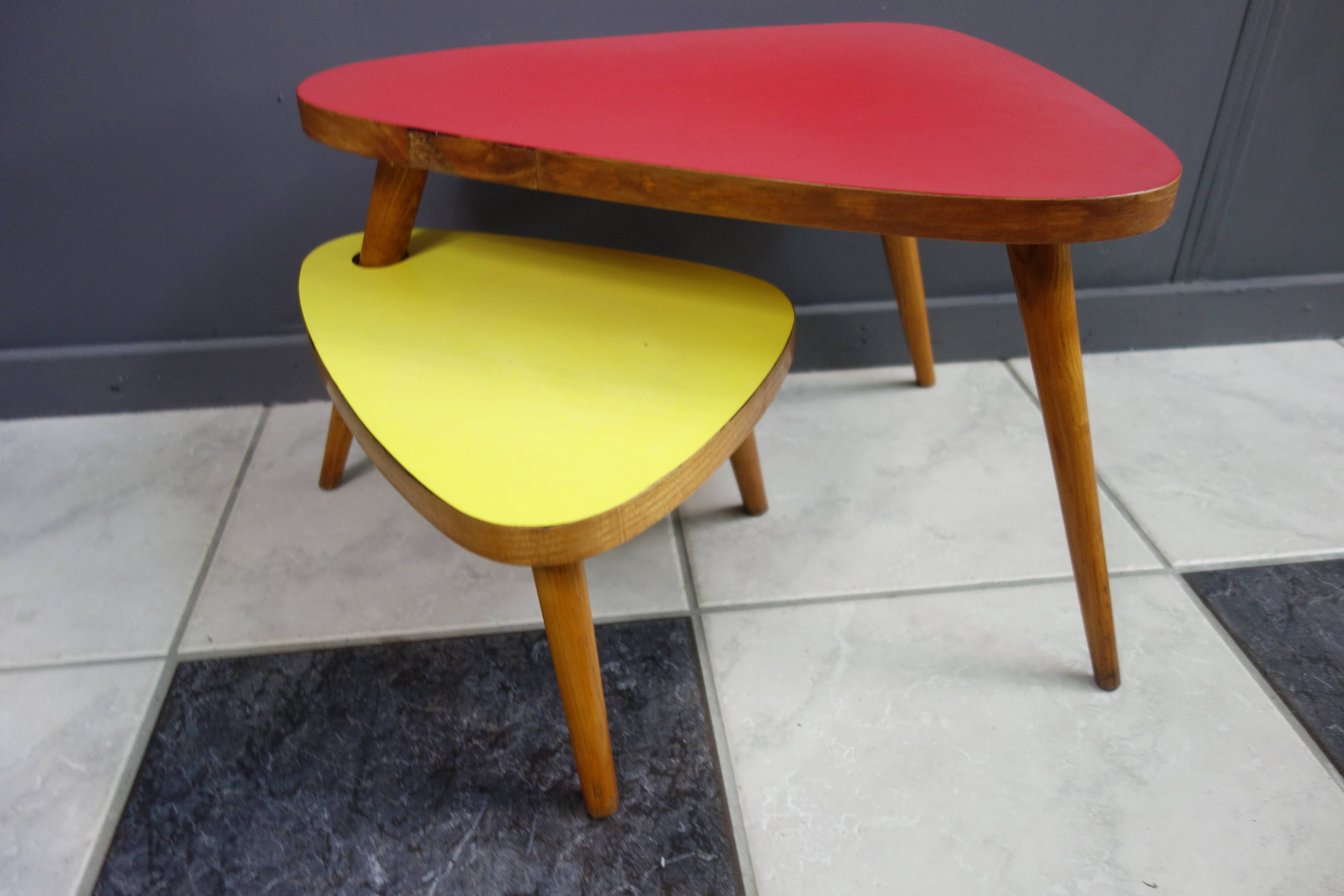 1958 side table unit in red and yellow