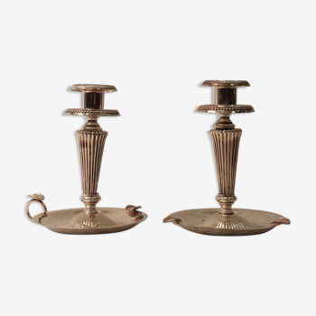 Pair of candlesticks in silver metal, twentieth century